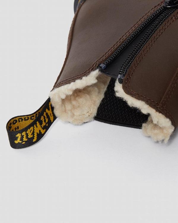 Dr Martens Dětské Chelsea Boty Junior Fur-lined 2976 Leonore Tmavě Hnědé, CZ-249537